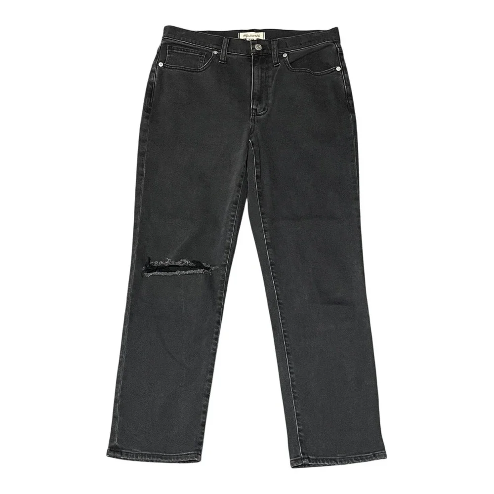 2 for $20 Madewell Girljean Adolpha Black Wash Denim Ripped Knee Womens Size 27